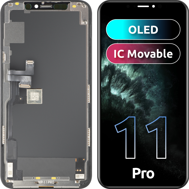 MP-kosketusnäyttö Apple iPhone 11 Pro -yhteensopiva, kehyksellä, OLED FHD IC Movable -versio, musta