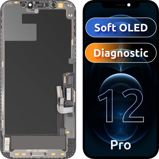 MP-kosketusnäyttö, yhteensopiva Apple iPhone 12 / 12 Pro kanssa, kehyksellä, OLED FHD Diagnostic -ohjelmistoversio, musta