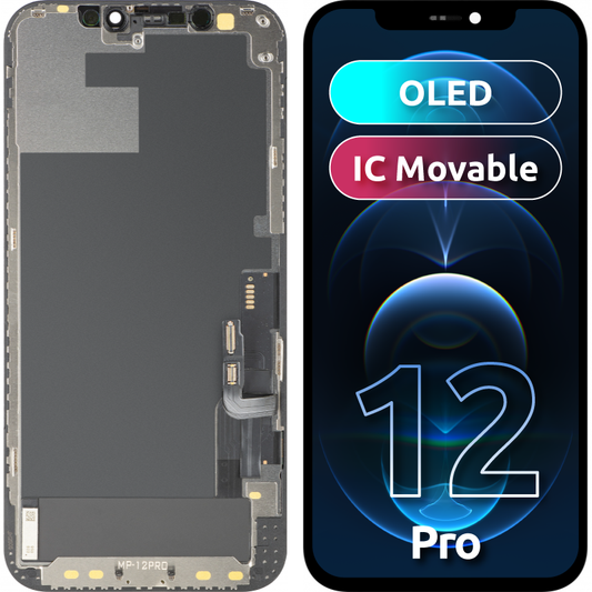 MP-kosketusnäyttö, yhteensopiva Apple iPhone 12 / 12 Pro kanssa, kehyksellä, OLED FHD IC Movable -versio, musta