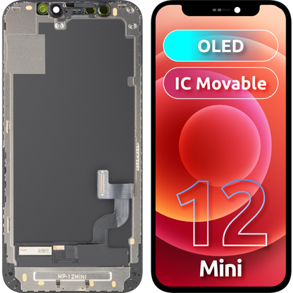MP-kosketusnäyttö, yhteensopiva Apple iPhone 12 minin kanssa, kehyksellä, OLED FHD IC Movable -versio, musta