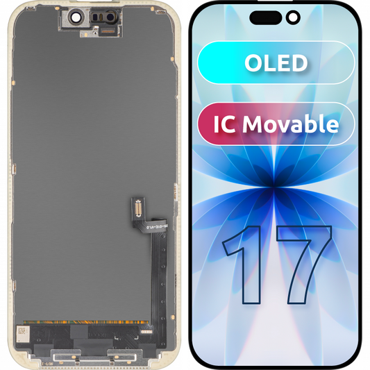 MP-kosketusnäyttö, yhteensopiva Apple iPhone 17:n kanssa, kehyksellä, OLED FHD IC Movable -versio, musta