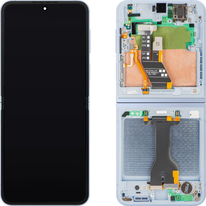 Näyttö kosketusnäytöllä Samsung Galaxy Z Flip6 F741, kehyksellä, sisäpuolella, sininen, huoltopaketti GH82-35014C
