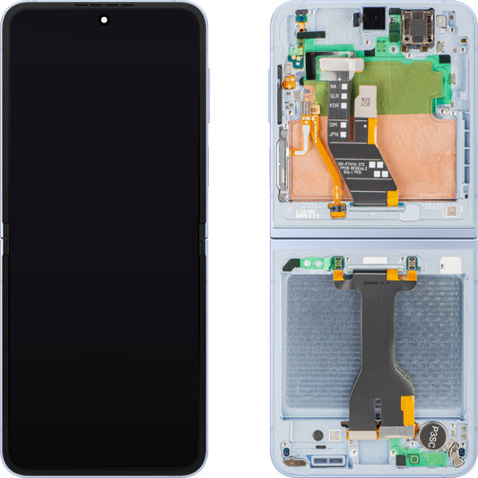 Näyttö kosketusnäytöllä Samsung Galaxy Z Flip6 F741, kehyksellä, sisäpuolella, sininen, huoltopaketti GH82-35014C