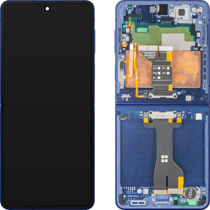 Näyttö kosketusnäytöllä Samsung Galaxy Z Flip7 F766, Kehyksellä, Sisäpuolella, Sininen (Blue Shadow), Huoltopaketti GH82-37581A