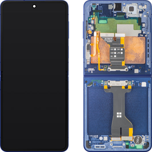 Näyttö kosketusnäytöllä Samsung Galaxy Z Flip7 F766, Kehyksellä, Sisäpuolella, Sininen (Blue Shadow), Huoltopaketti GH82-37581A
