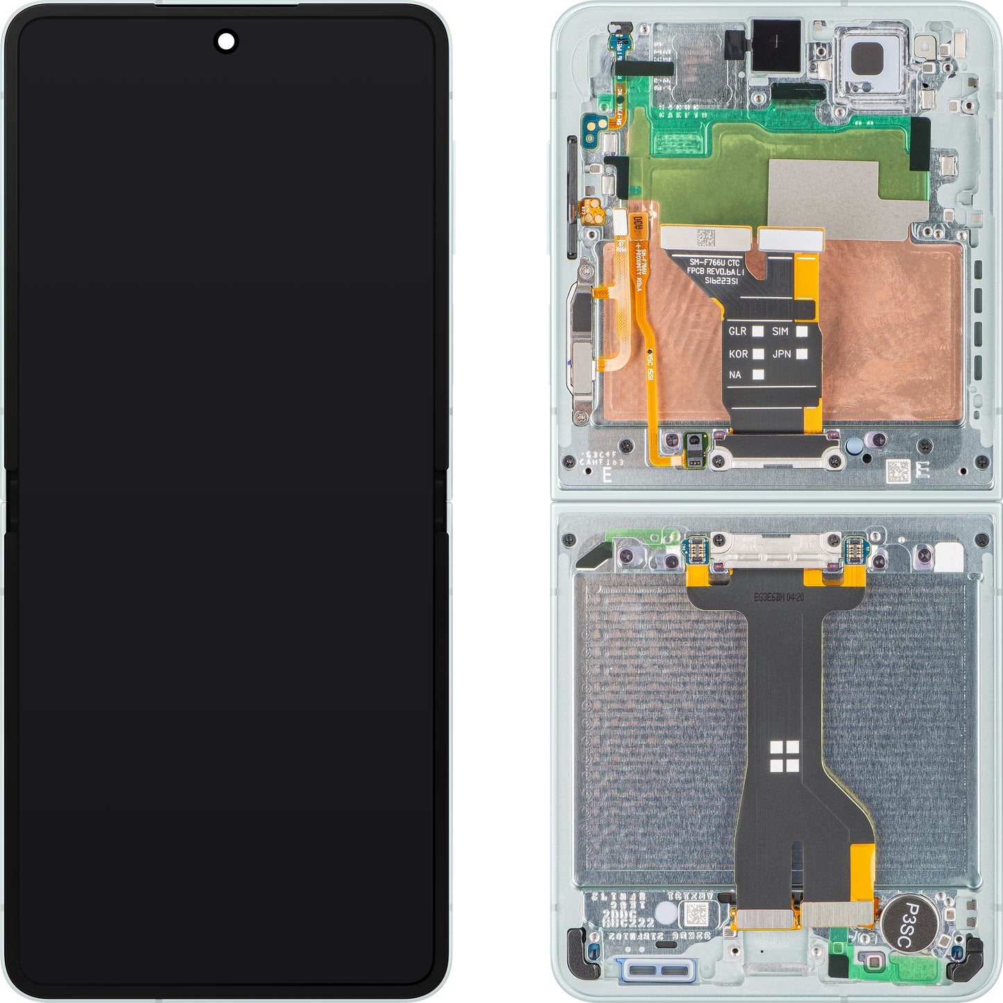 Samsung Galaxy Z Flip7 F766 kosketusnäyttö, kehys, sisäosa, vihreä (minttu), Service Pack GH82-37581E