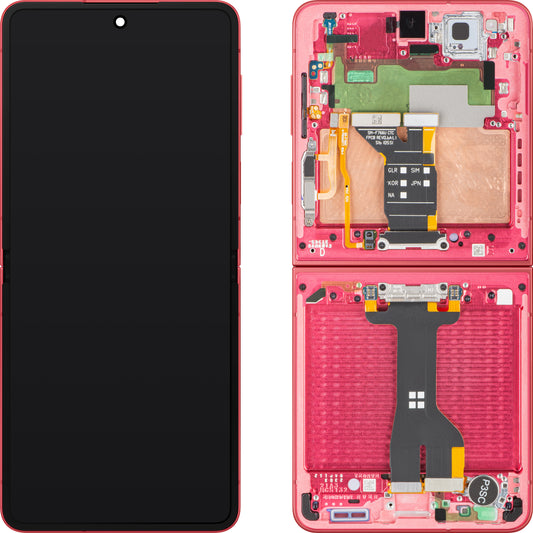 Samsung Galaxy Z Flip7 F766 kosketusnäyttö, kehys, sisäosa, koralli (korallinpunainen), Service Pack GH82-37581D