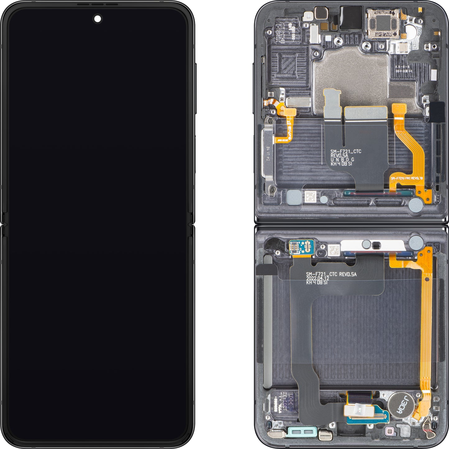 Samsung Galaxy Z Flip4 F721 kosketusnäyttö, kehys, sisäosa, harmaa (grafiitti), Service Pack GH82-30238A