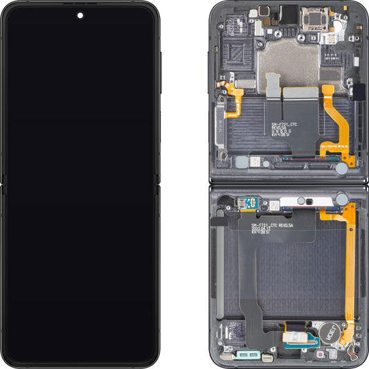 Samsung Galaxy Z Flip4 F721 kosketusnäyttö, kehys, sisäosa, harmaa (grafiitti), Service Pack GH82-30238A