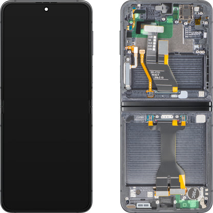 Samsung Galaxy Z Flip5 F731 -näyttö kosketusnäytöllä, kehyksellä, sisäosalla, harmaa (Graphite), huoltopaketti GH82-31827A