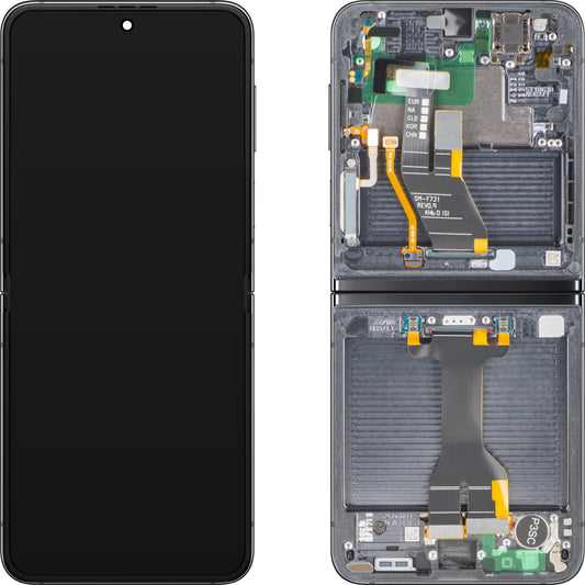 Samsung Galaxy Z Flip5 F731 -näyttö kosketusnäytöllä, kehyksellä, sisäosalla, harmaa (Graphite), huoltopaketti GH82-31827A