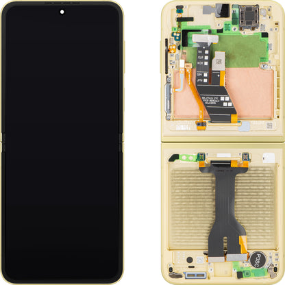 Samsung Galaxy Z Flip6 F741 kosketusnäyttö, kehys, sisäosa, keltainen, Service Pack GH82-35014B
