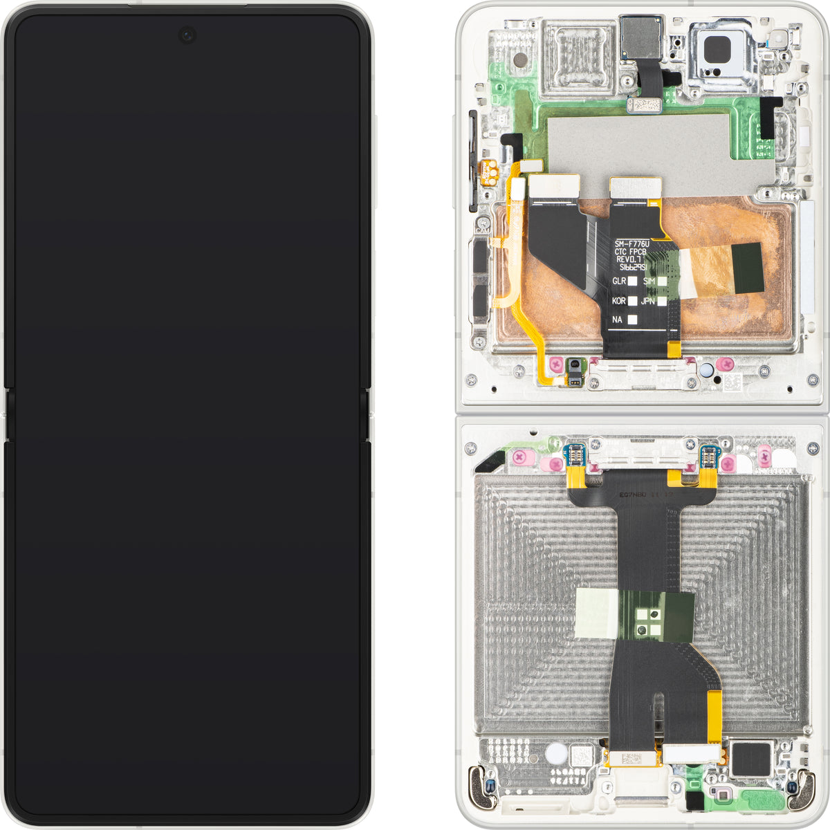 Samsung Galaxy Z Flip8 F776 -kosketusnäyttö, kehys, sisäosa, valkoinen (kerma), Service Pack GH82-39754B