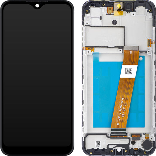 Näyttö kosketusnäytöllä Samsung Galaxy A01 A015, kehyksellä, Euroopan versio, musta, huoltopakkaus GH81-18209A