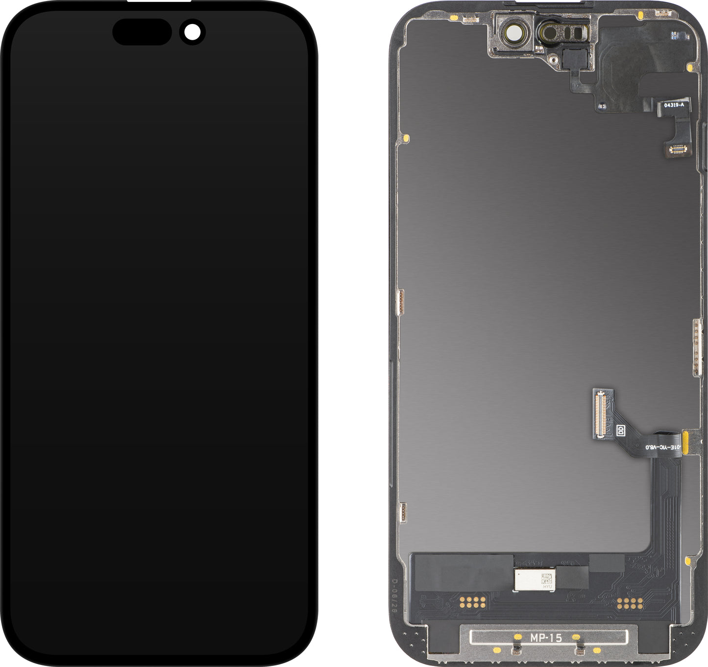 Kosketusnäyttö ja lähisyysanturi MP, yhteensopiva Apple iPhone 15:n kanssa, kehyksellä, OLED FHD -diagnostiikkaversio, musta