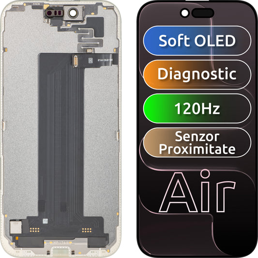 Kosketusnäyttö ja valon läheisyysanturi MP, yhteensopiva Apple iPhone 17 Airin kanssa, kehyksellä, OLED FHD 120Hz diagnostiikkaversio, musta