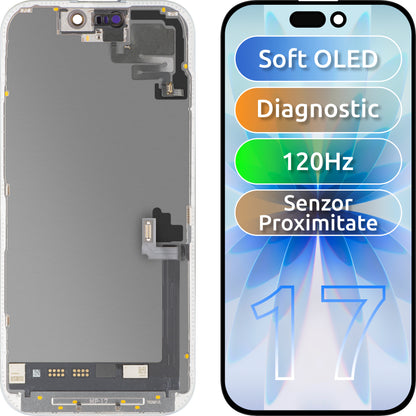 Kosketusnäytöllä ja lähisyysanturilla varustettu MP-näyttö, yhteensopiva Apple iPhone 17:n kanssa, kehyksellä, OLED FHD 120Hz Diagnostiikkaversio, musta