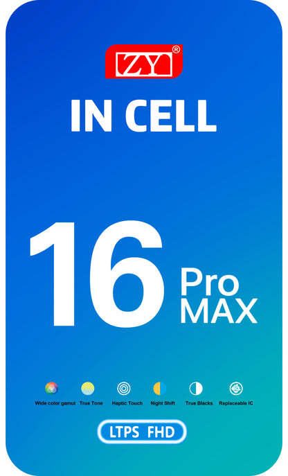 ZY-näyttö kosketusnäytöllä Apple iPhone 16 Pro Maxille, kehyksellä, LCD In-Cell IC Movable -versio, Musta