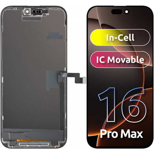ZY-näyttö kosketusnäytöllä Apple iPhone 16 Pro Maxille, kehyksellä, LCD In-Cell IC Movable -versio, Musta