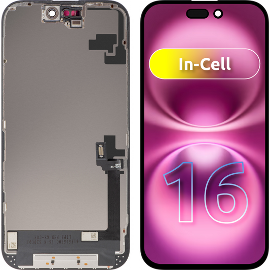 ZY-näyttö kosketusnäytöllä Apple iPhone 16:lle, kehyksellä, In-Cell LCD-versio, Musta