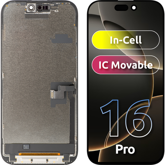ZY-näyttö kosketusnäytöllä Apple iPhone 16 Prolle, kehyksellä, LCD In-Cell IC Movable -versio, Musta