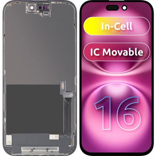 ZY-näyttö kosketusnäytöllä Apple iPhone 16:lle, kehyksellä, liikuteltava In-Cell IC LCD -versio, musta