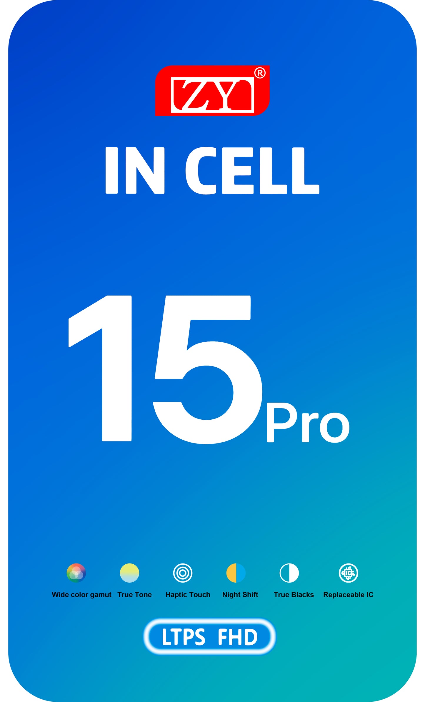 ZY Kosketusnäyttö Apple iPhone 15 Pro:lle, kehyksellä, In-Cell IC siirrettävä LCD-versio, musta 