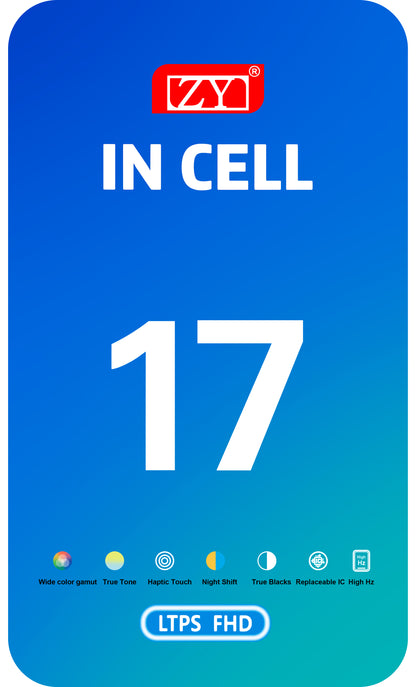 ZY-kosketusnäyttö Apple iPhone 17:lle, kehyksellä, liikuteltava In-Cell IC LCD -versio, musta