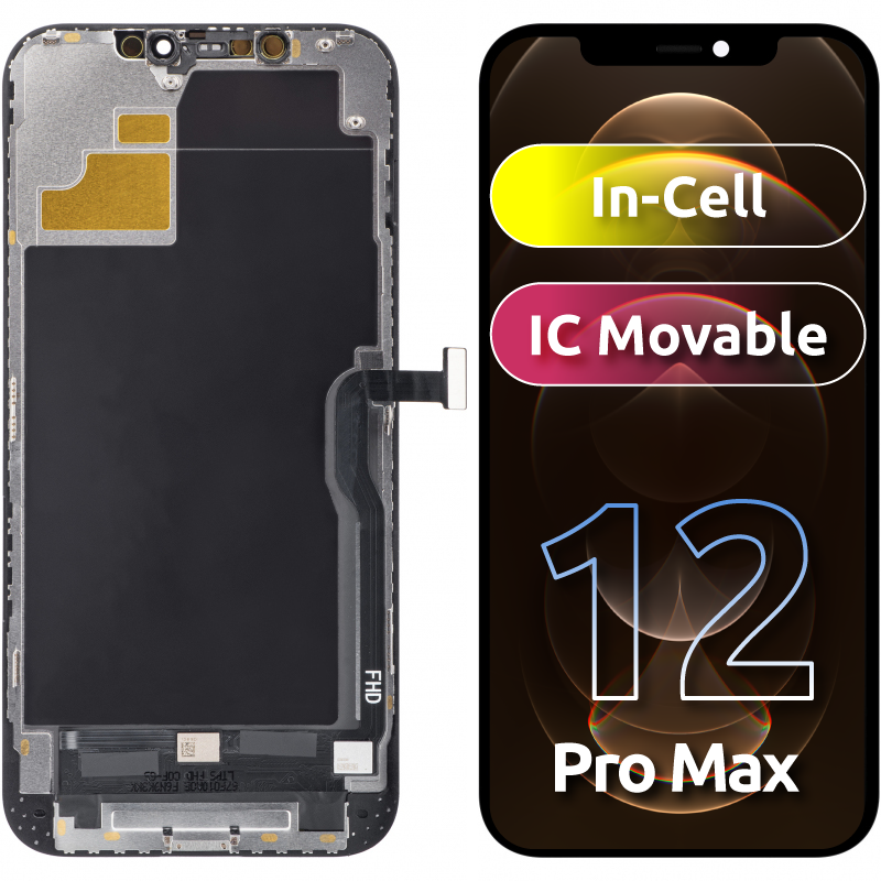 ZY Kosketusnäyttö Apple iPhone 12 Pro Max -puhelimeen, kehyksellä, In-Cell IC -siirrettävä LCD-versio, musta 