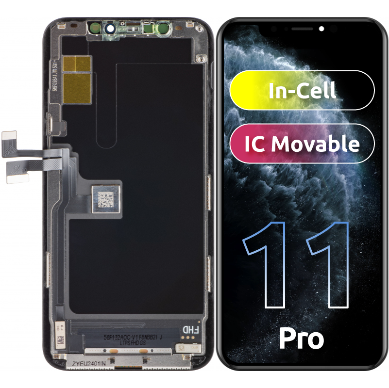 ZY Kosketusnäyttö Apple iPhone 11 Pro:lle, kehyksellä, In-Cell IC siirrettävä LCD-versio, musta 