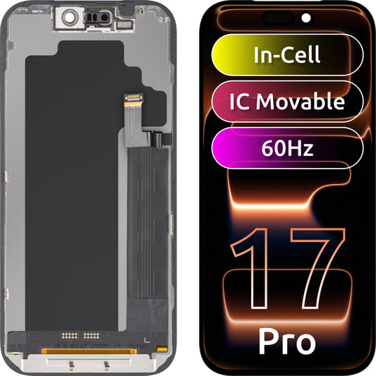 ZY-näyttö kosketusnäytöllä Apple iPhone 17 Prolle, kehyksellä, liikuteltava In-Cell IC LCD -versio, musta
