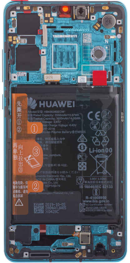 Näyttö kosketusnäytöllä Huawei P30, kehyksellä ja akulla, sininen (Aurora Blue), huoltopaketti 02354HRH