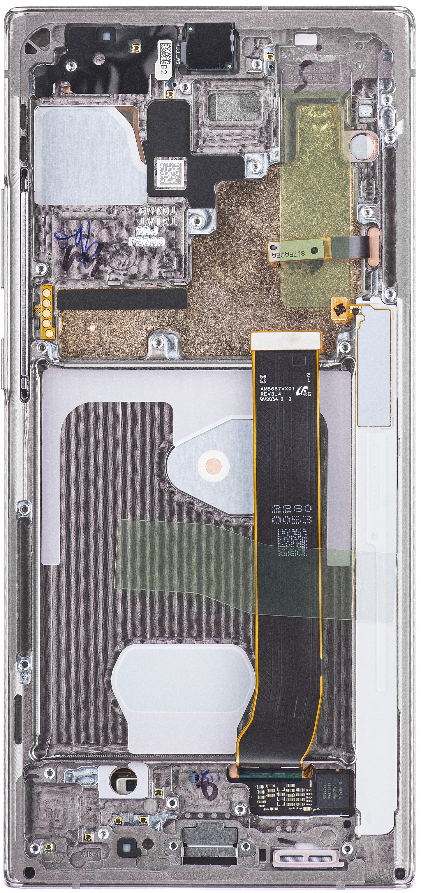 Näyttö kosketusnäytöllä Samsung Galaxy Note 20 Ultra 5G N986 / Note 20 Ultra N985, kehyksellä, valkoinen, Service Pack GH82-23596C