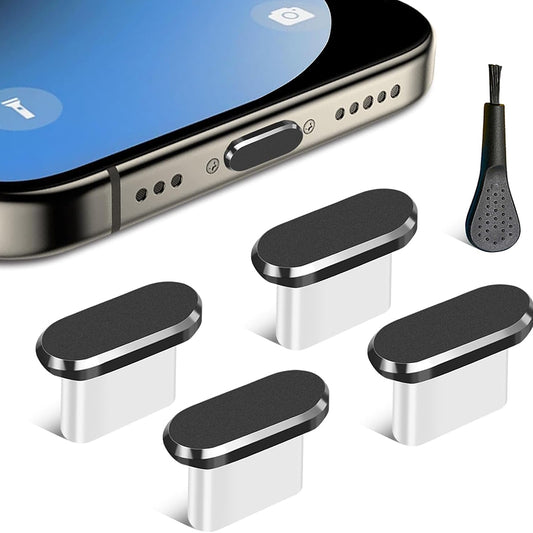 Techsuit AD1 puhdistussuojatulppa puhelinporttiin, USB-C, 4 kappaleen setti, musta