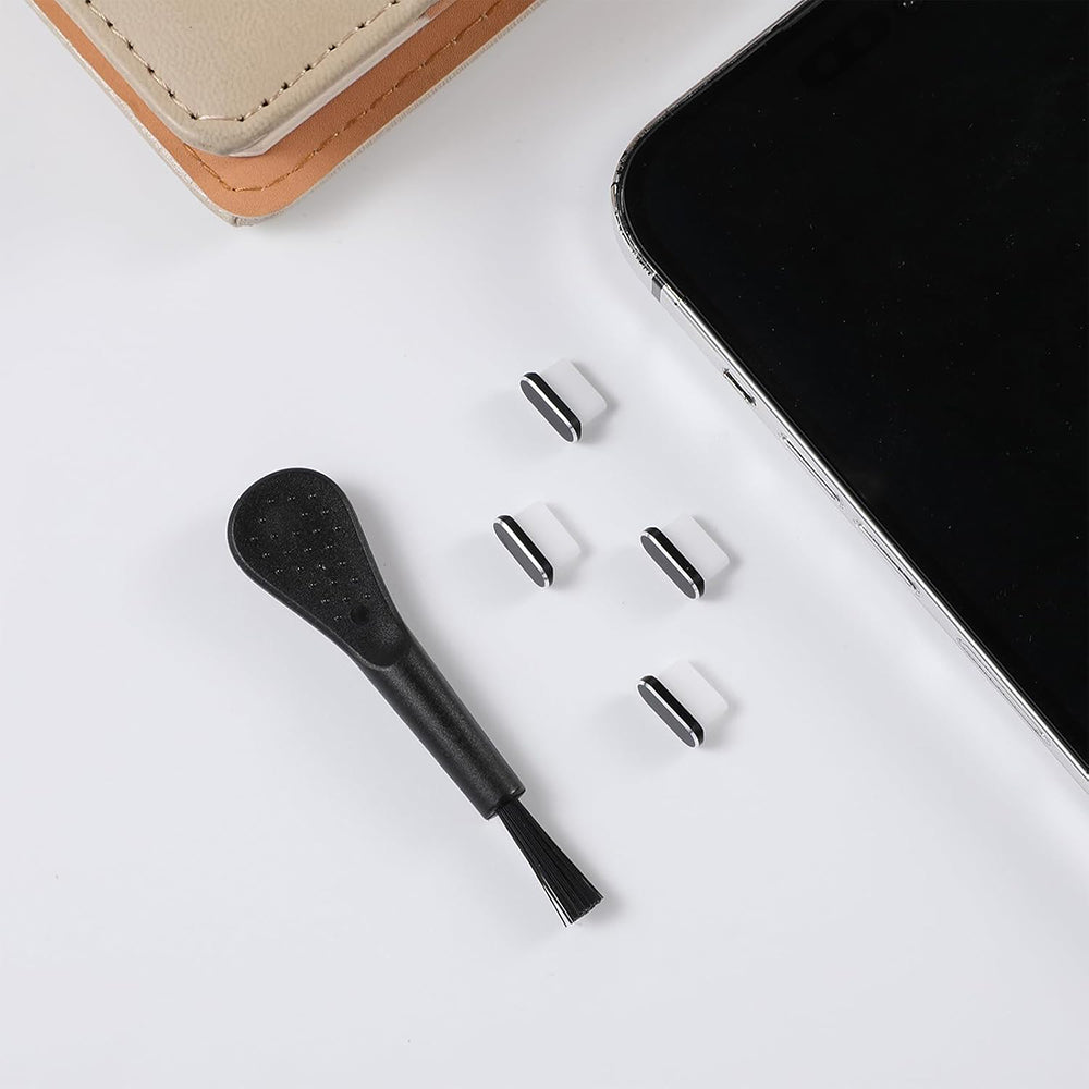 Techsuit AD1 puhdistussuojatulppa puhelinporttiin, USB-C, 4 kappaleen setti, musta