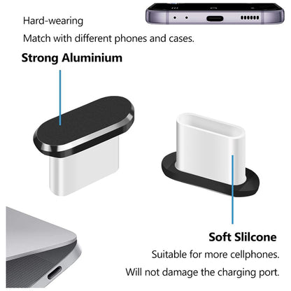Techsuit AD1 puhdistussuojatulppa puhelinporttiin, USB-C, 4 kappaleen setti, musta