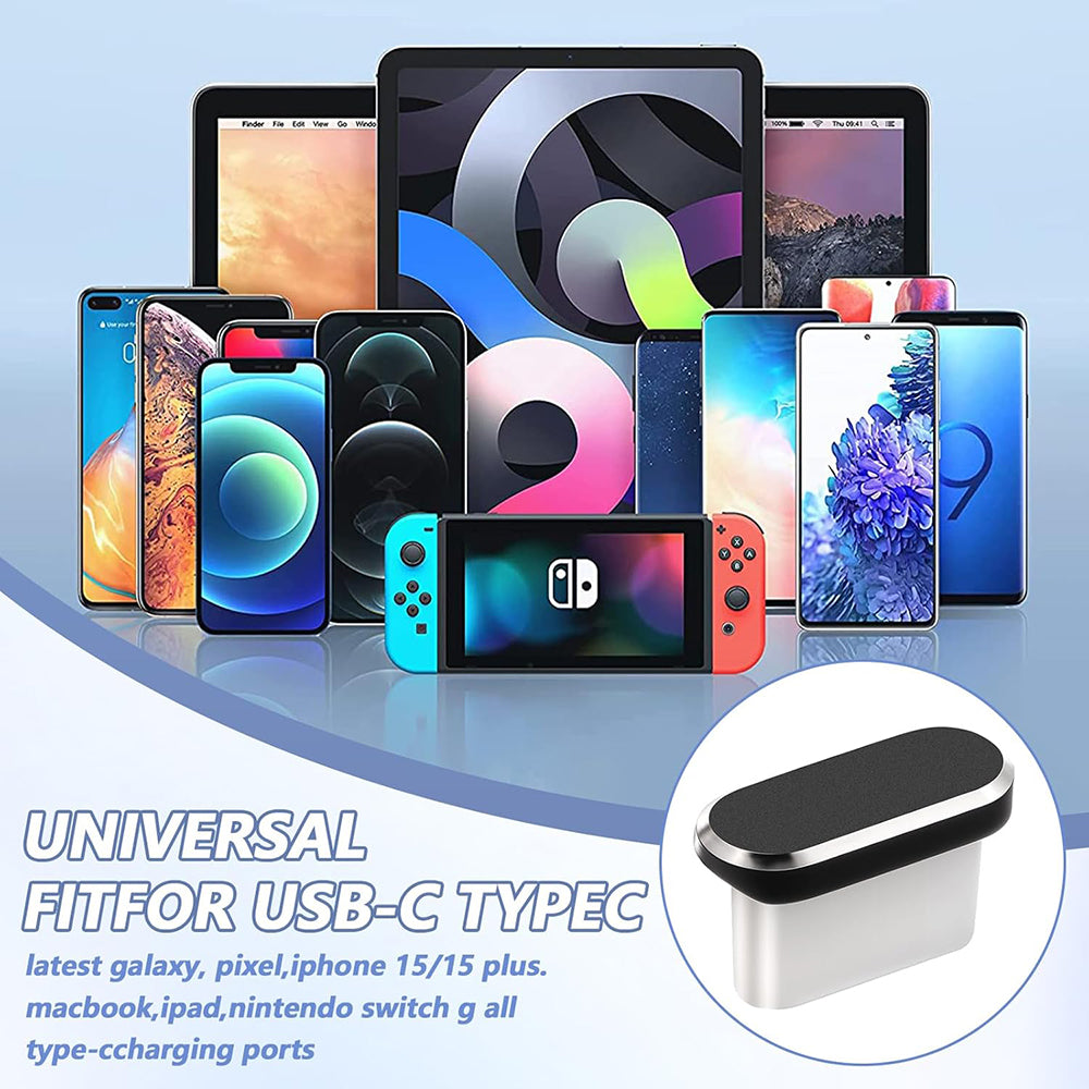 Techsuit AD1 puhdistussuojatulppa puhelinporttiin, USB-C, 4 kappaleen setti, musta