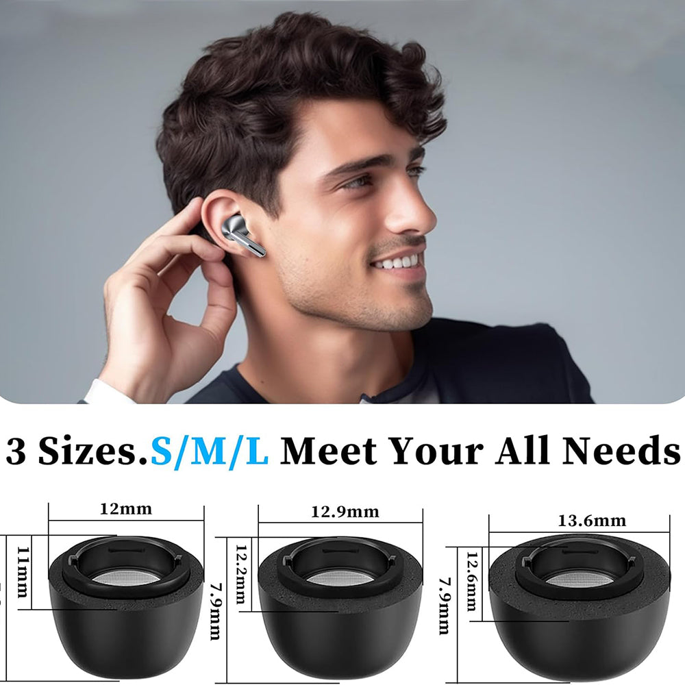 Techsuit ET3 -korvatyynyt Samsung Galaxy Buds3 Prolle, Koot S / M / L, Mustat