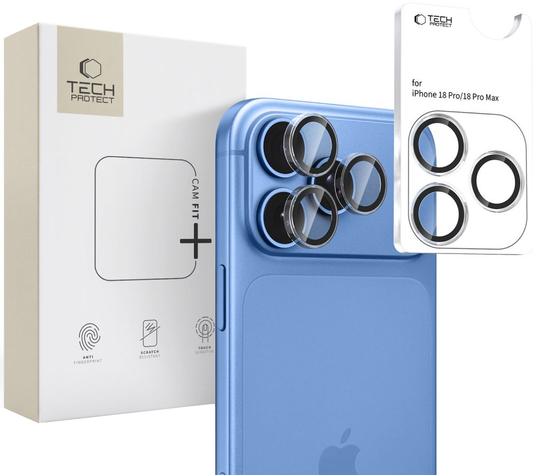 Takakameran suojakalvo Tech-Protect CamRing Fit+ Apple iPhone 18 Pro / 18 Pro Max -puhelimille, karkaistu lasi, läpinäkyvä