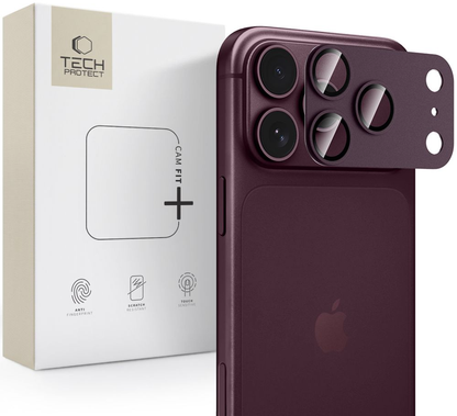Takakameran suojakalvo Tech-Protect CamFull Fit+ Apple iPhone 18 Pro Maxille, Karkaistu lasi, Viininpunainen