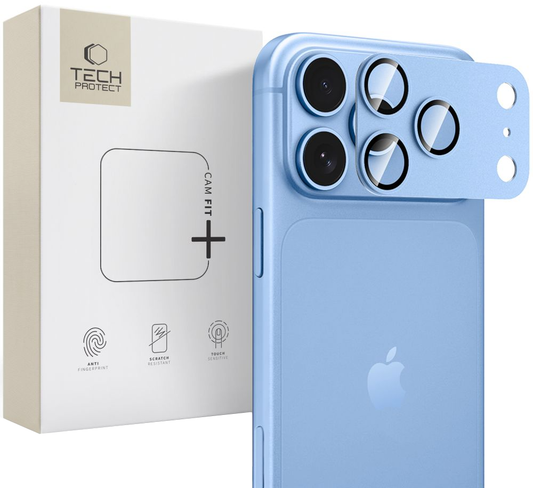 Tech-Protect CamFull Fit+ -suojakalvo Apple iPhone 18 Pro Maxin takakameralle, karkaistua lasia, vaaleansininen