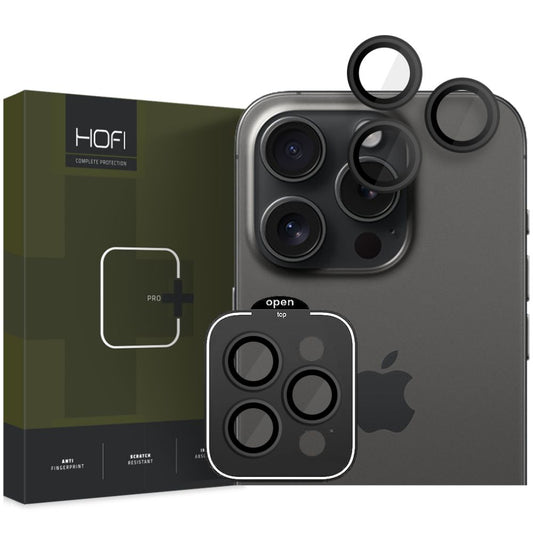 HOFI CamRing PRO+ takakameran suojakalvo Apple iPhone 15 Pro Max / 15 Pro -malleihin, karkaistu lasi, musta