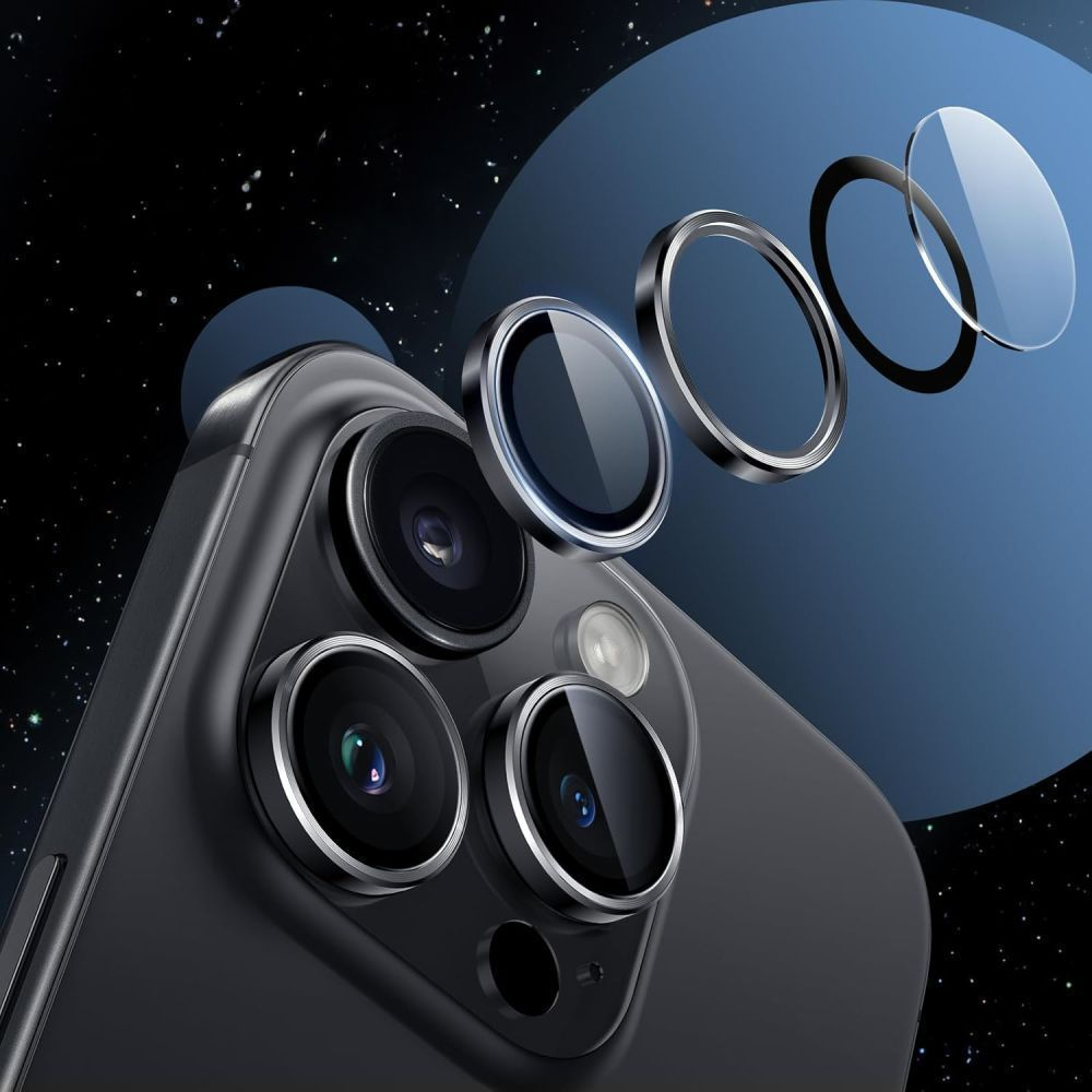 Suojakalvo Tech-Protect CamRing Fit+ Apple iPhone 17:n takakameralle, Karkaistu lasi, Läpinäkyvä