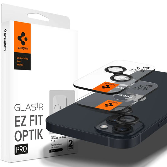 Spigen GlastR EZ FIT Optik Pro takakameran suojakalvo Apple iPhone 15 Plus / 15, Panssarilasi, 2 kappaleen setti, Musta AGL05213