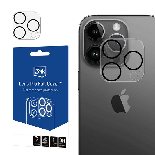 3MK Pro Full Cover takakameran suojakalvo Apple iPhone 13 Prolle, karkaistu lasi, läpinäkyvä