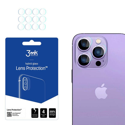 3MK Protection takakameran suojakalvo Apple iPhone 14 Pro Max / 14 Pro -puhelimille, joustava lasi, 4 kappaleen setti, läpinäkyvä