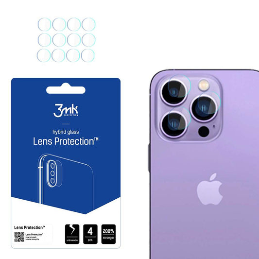 3MK Protection takakameran suojakalvo Apple iPhone 14 Pro Max / 14 Pro -puhelimille, joustava lasi, 4 kappaleen setti, läpinäkyvä