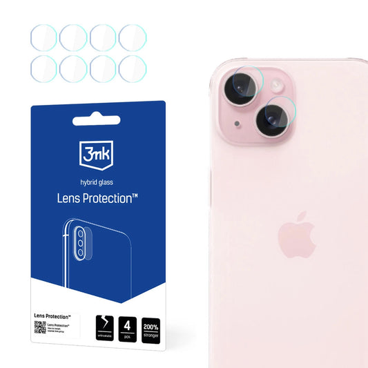 3MK Protection takakameran suojakalvo Apple iPhone 15:lle, joustava lasi, 4 kappaleen setti, läpinäkyvä