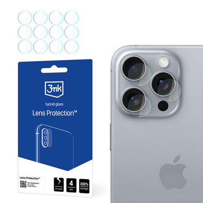 3MK Protection takakameran suojakalvo Apple iPhone 16 Pro Maxille, joustava lasi, 4 kappaleen setti, läpinäkyvä