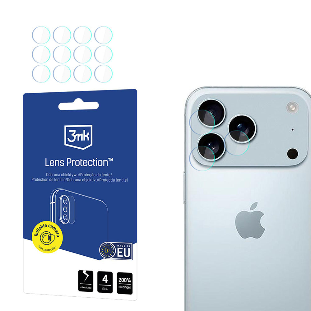 Takakameran suojakalvo 3MK Protection Apple iPhone 17 Pro Max, Panssarilasi, 4 kappaleen setti, Läpinäkyvä